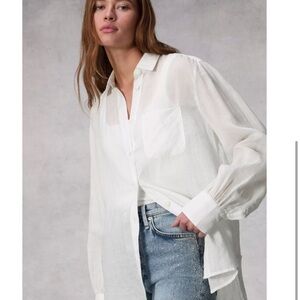 White Oversized Semi sheer button top